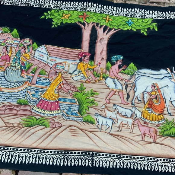 Indian tapestry painted and embellished with sequins - Picture 4 of 10